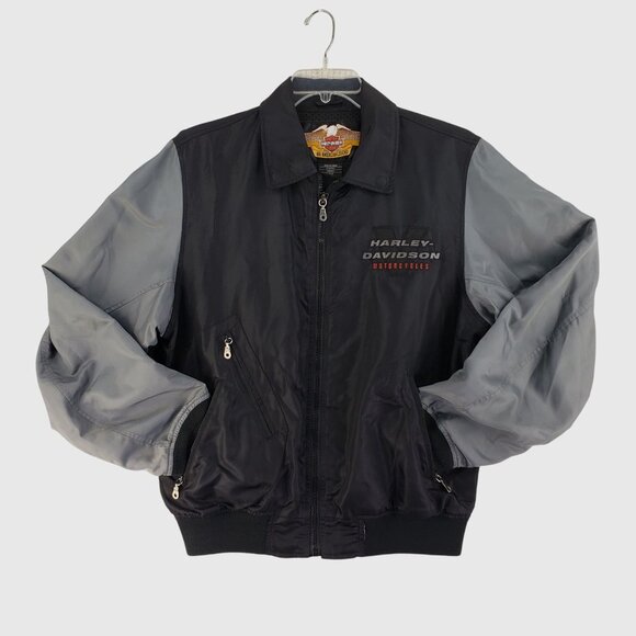 Vintage Harley-Davidson Bomber Jacket With Embroidered Logos Zip Pockets Mens M - Picture 3 of 12